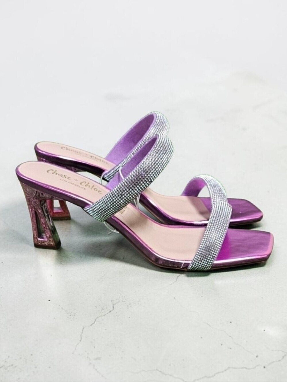 CHASE & CHLOE | ARABELLA EMBELLISHED DOUBLE STRAP METALLIC HEELS - NWOT!